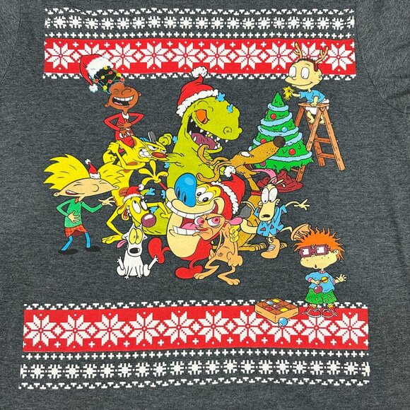 Nickelodeon Men's Rugrats Christmas T-Shirt Size M Gray Crew Neck Short Sleeved - Picture 3 of 4